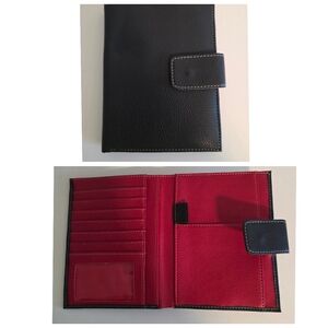 Vegan Leather Snap Wallet / Black & Red